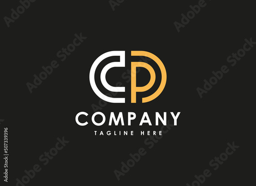 Initial Letter C and D Logo. White and Yellow Geometric Shape Letter CD Linear Style isolated on Black Background. Usable for Business and Technology Logos. Flat Vector Logo Design Template Element