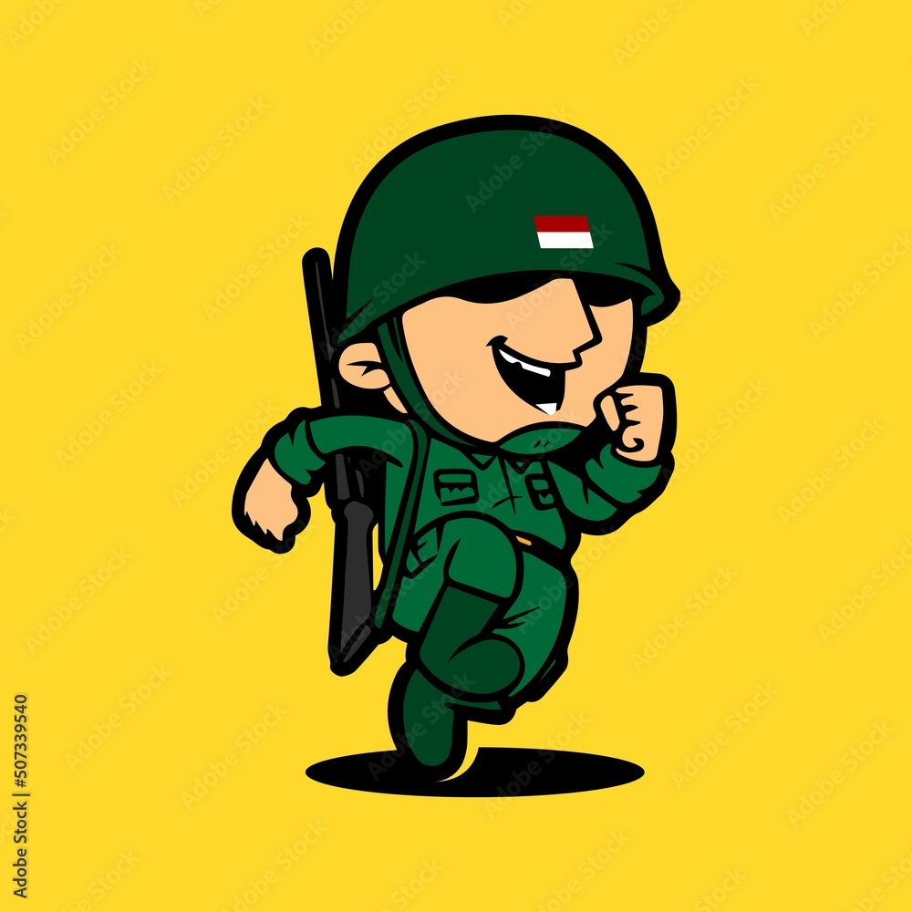 Retro army mascot cartoon character running. Celebration of Indonesia Independence Day. Retro army mascot cartoon character running. Celebration of Indonesia Independence Day.
