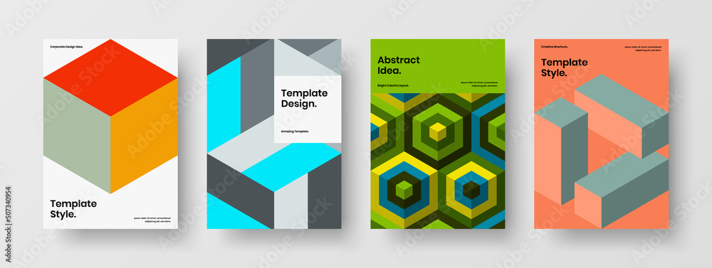 Minimalistic mosaic hexagons book cover concept set. Creative booklet vector design template bundle.