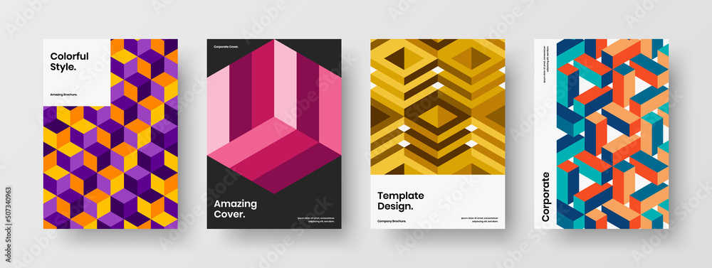 Creative company cover vector design layout collection. Premium geometric tiles leaflet concept set.