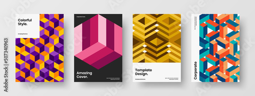 Creative company cover vector design layout collection. Premium geometric tiles leaflet concept set.