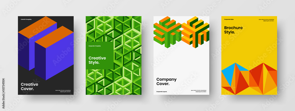 Creative mosaic pattern company brochure template bundle. Unique magazine cover vector design concept set.