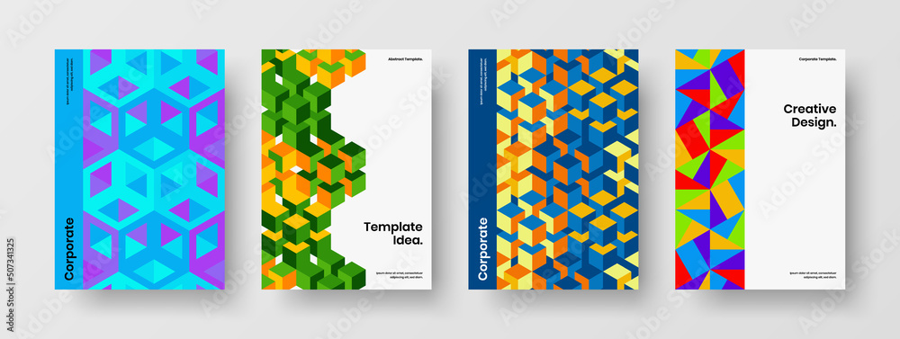Unique poster A4 design vector concept collection. Clean geometric pattern brochure illustration composition. Unique poster A4 design vector concept collection. Clean geometric pattern brochure illustration composition.