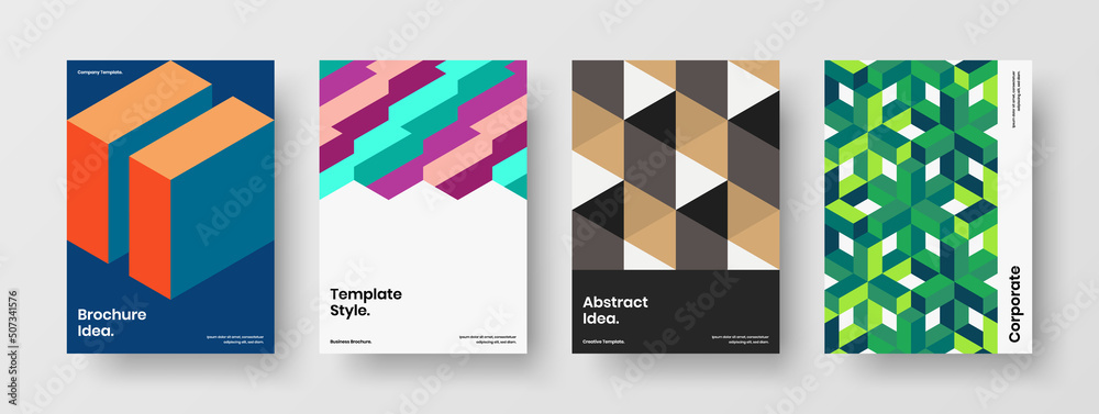 Trendy geometric hexagons presentation layout collection. Original corporate brochure A4 design vector concept bundle.
