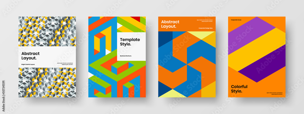 Original presentation vector design template bundle. Simple mosaic hexagons corporate brochure illustration set.