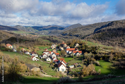 View of a pretty village in the Navarrese Pyrenees. Abaurrea Baja, Navarre, Spain. photo