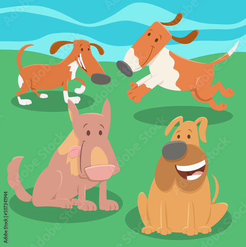 playful cartoon dogs animal characters group