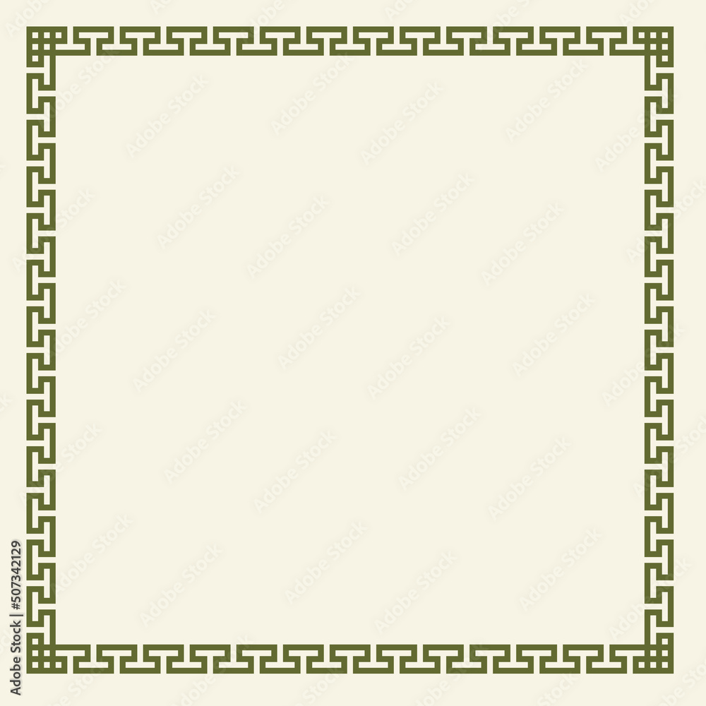 Greek key pattern, square frame. Decorative ancient meander, greece border ornament set with repeated geometric motif. Vector EPS10.