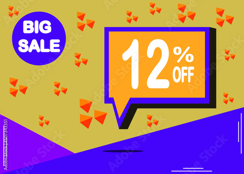 Sale banner template design with 12% off. Poster for great offer in orange and purple.