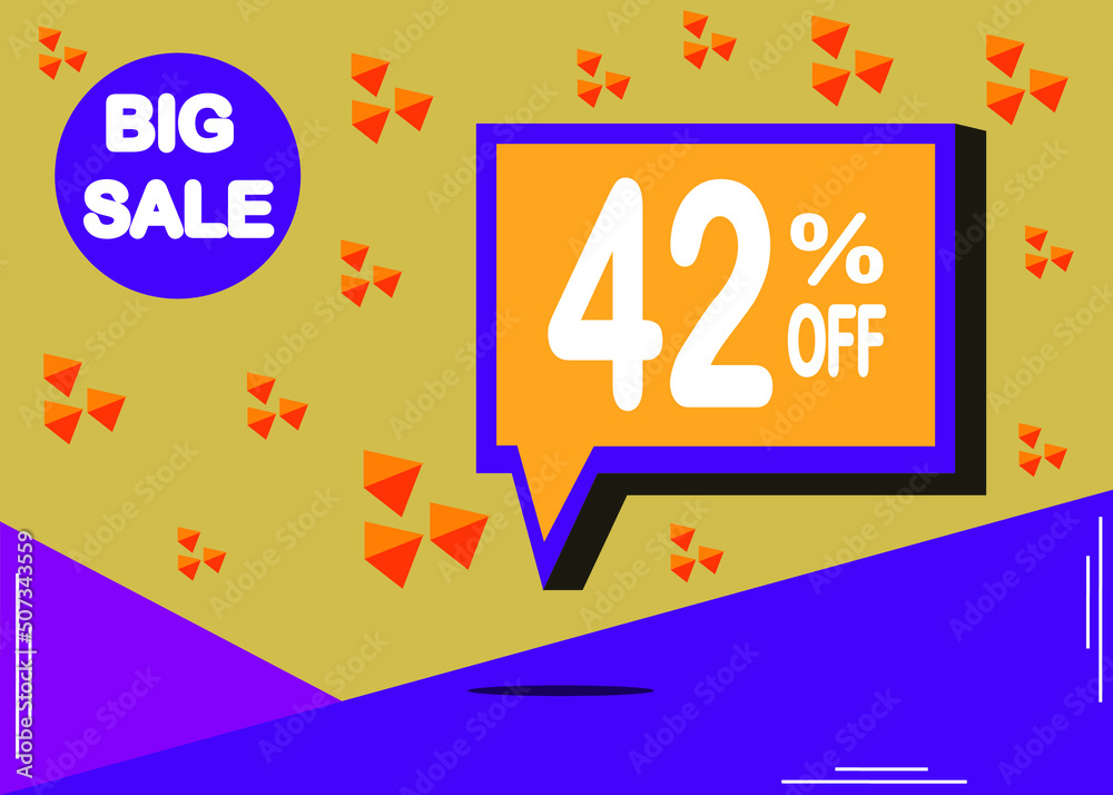 Fototapeta premium Sale banner template design with 42% off. Poster for great offer in orange and purple.