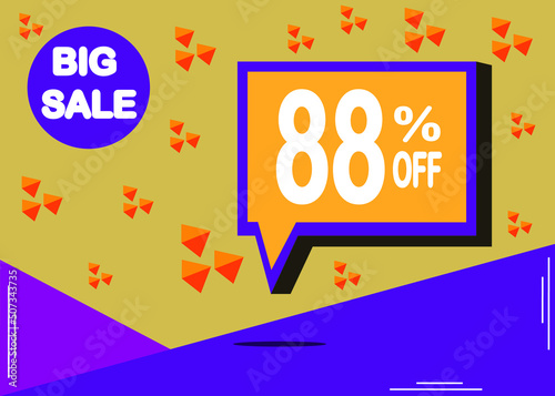 Sale banner template design with 88% off. Poster for great offer in orange and purple.