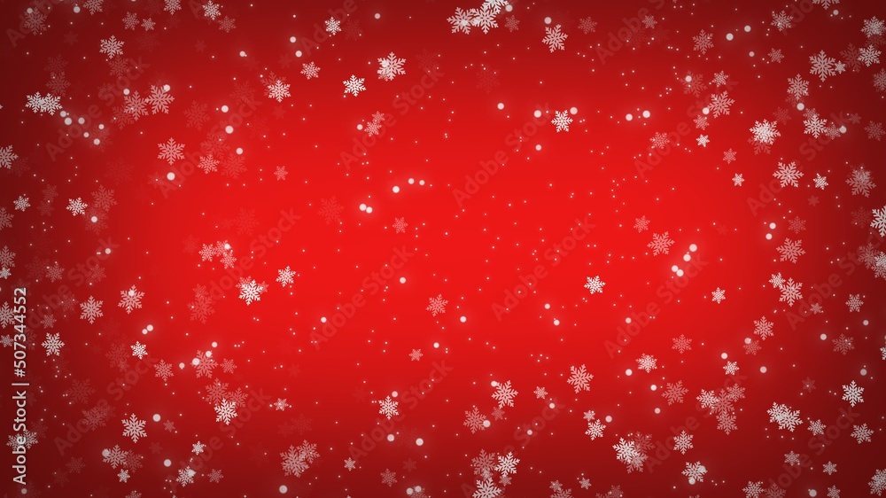 Abstract Background White Snow flake on Red color gradient background in christmas holiday 