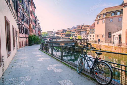The Little France (La Petite France) in Strasbourg, Alsase, France. Old medieval buildings near canal.