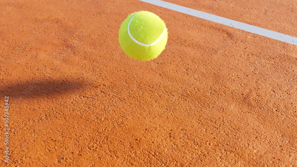 tennis ball on court 3D render