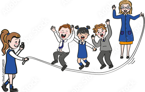 students jumping rope with teacher