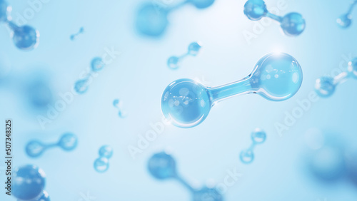 Hydrogen Molecule, Molecules of water background, Abstract background for medical. 3d rendering.	
 photo