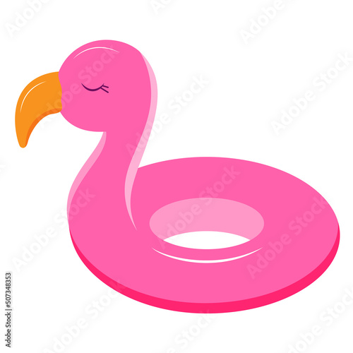 Cute inflatable pink flamingo on white background