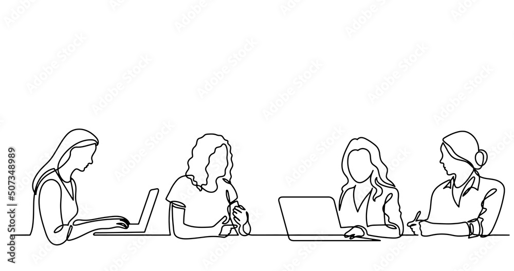 vector illustration of continuous line drawing of office workers at business meeting solving work tasks vector illustration of continuous line drawing of office workers at business meeting solving work tasks