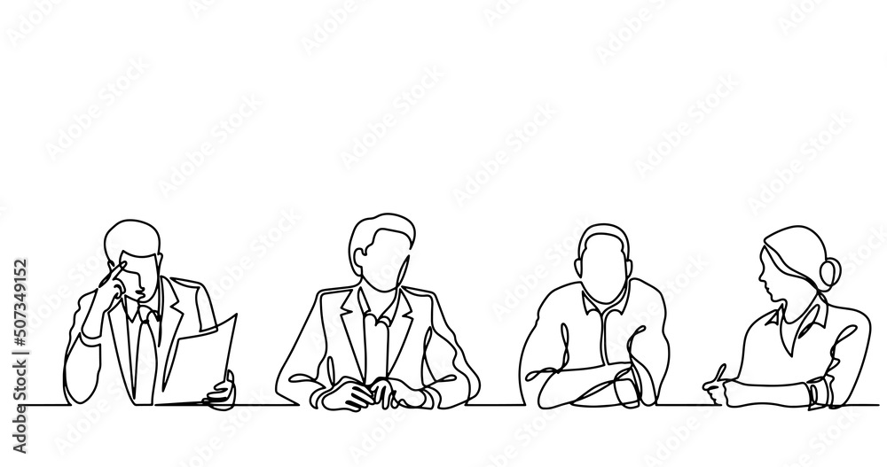 vector illustration of continuous line drawing of office workers at business meeting solving work tasks vector illustration of continuous line drawing of office workers at business meeting solving work tasks