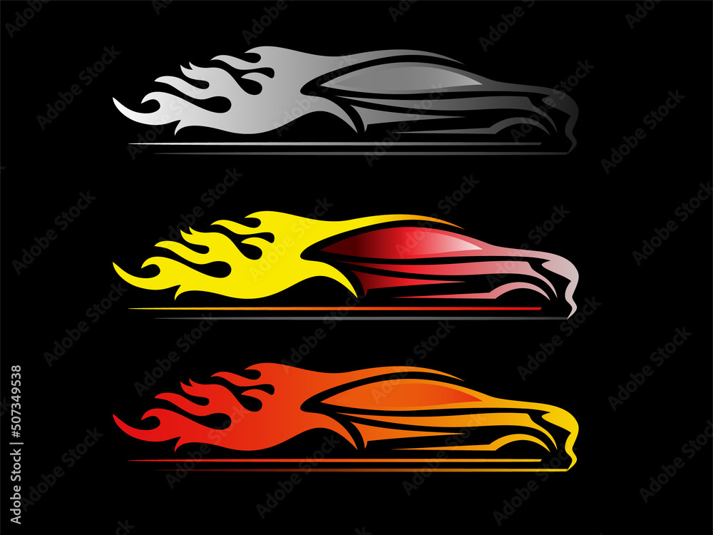 fiery car logo design. Fast speed with a fiery trail Stock Vector. Aauto garage logo design template.