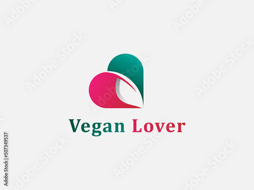 vegan food lover logo design element,Green leaves with love symbol , usable for product. menu.restaurant logo design vector template