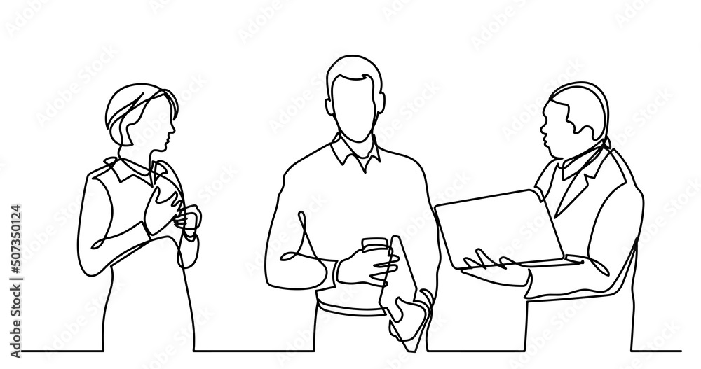 continuous line drawing of business people talking continuous line drawing of business people talking
