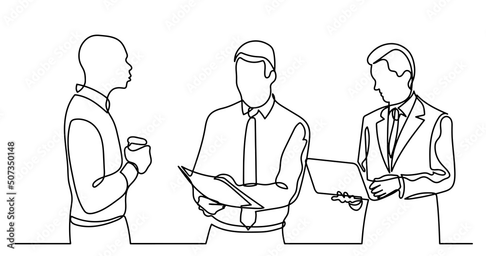 continuous line drawing of business people talking