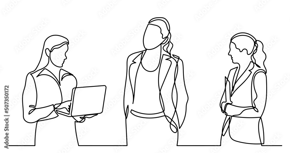 continuous line drawing of business people talking continuous line drawing of business people talking