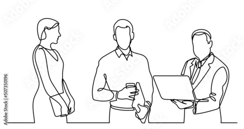 continuous line drawing of business people talking