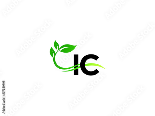 Green Leaf IC Logo Icon, Letter Ic ci Logo Letter Vector Leaf Icon Design