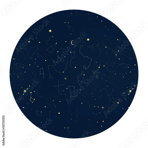 Constellations in the sky. Orion, Sagittarius, Scorpio, Cepheus, Ursa Major, etc.