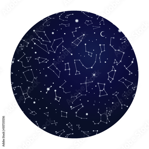 Constellations in the sky. Orion, Sagittarius, Scorpio, Cepheus, Ursa Major, etc.