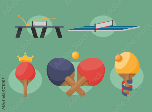 five ping pong sport icons
