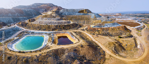 Obraz na płótnie Aerial panorama of Skouriotissa copper mine in Cyprus with ore piles and multico