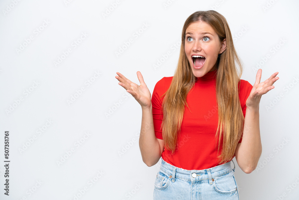 Young caucasian woman isolated on white background with surprise facial expression Young caucasian woman isolated on white background with surprise facial expression
