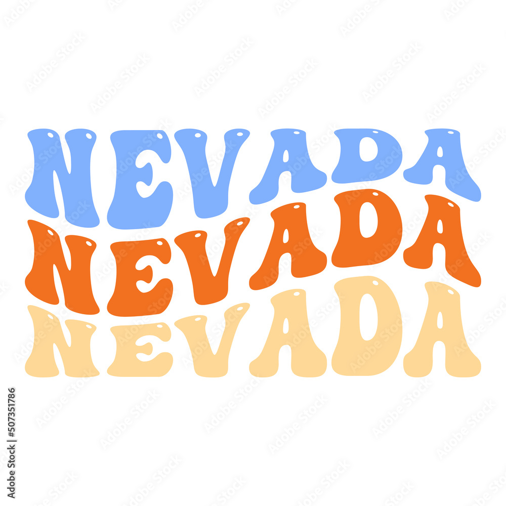 Wavy Nevada, USA Lettering Design. Retro Waves Illustration Vector Design. Hippie Clip art Stacked Text Boho. Wavy Nevada, USA Lettering Design. Retro Waves Illustration Vector Design. Hippie Clip art Stacked Text Boho.
