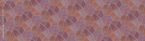 Abstract pink orange geometric hexagonal hexagon mosaic cement stone concrete tiles, tile mirror wall texture background banner panorama