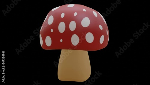 3d amanita muscaria red mushroom, cartoon style , rotating