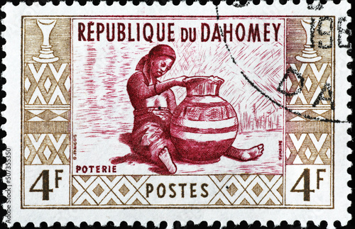 Pottery handycrafts on stamp from Dahomey photo