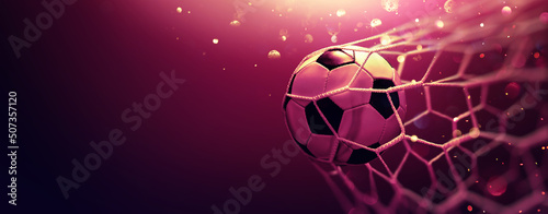 Fotografiet Soccer Ball Hitting the Net. Football Championship