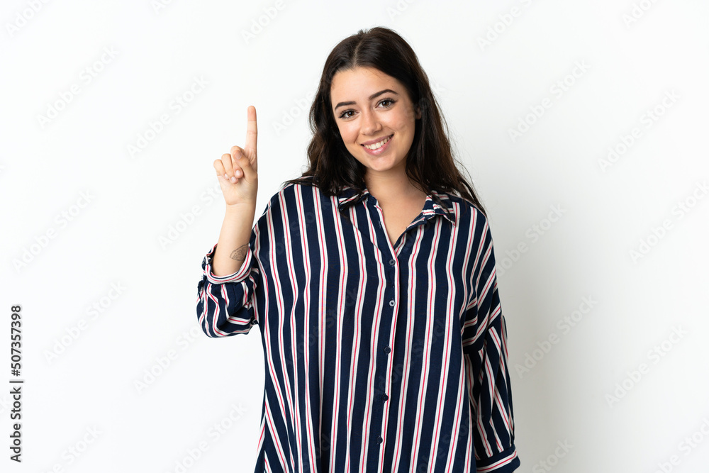 Young caucasian woman over isolated background pointing up a great idea Young caucasian woman over isolated background pointing up a great idea