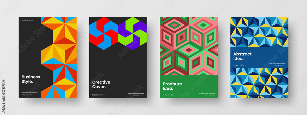Obraz premium Simple geometric pattern presentation layout set. Vivid postcard design vector concept composition.