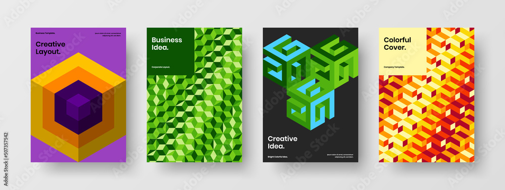 Fresh corporate identity design vector template set. Creative geometric hexagons leaflet concept collection.