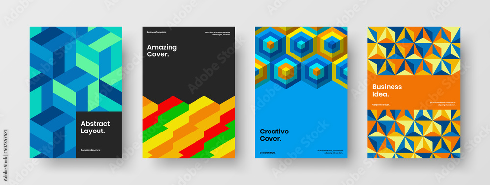 Original poster vector design layout set. Vivid geometric pattern pamphlet template collection. Original poster vector design layout set. Vivid geometric pattern pamphlet template collection.
