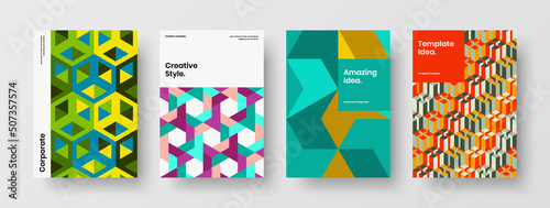 Clean annual report design vector illustration bundle. Abstract geometric pattern pamphlet template set.