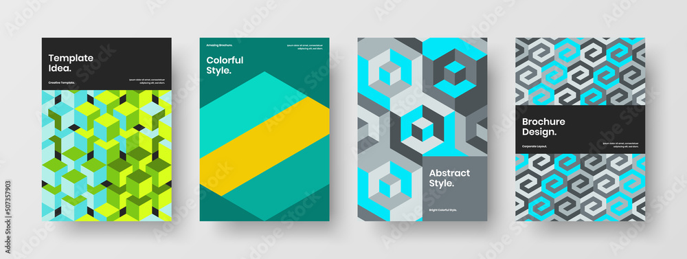 Minimalistic geometric tiles cover layout bundle. Isolated corporate identity design vector illustration set.