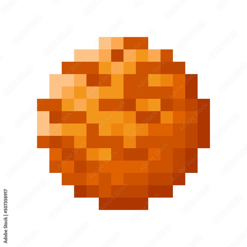 Orange ice cream scoop pixel art. Vector illustration.
