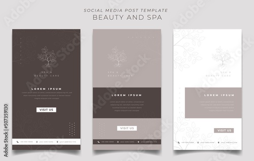Set of social media post template with luxury brown background for beauty care advertisement