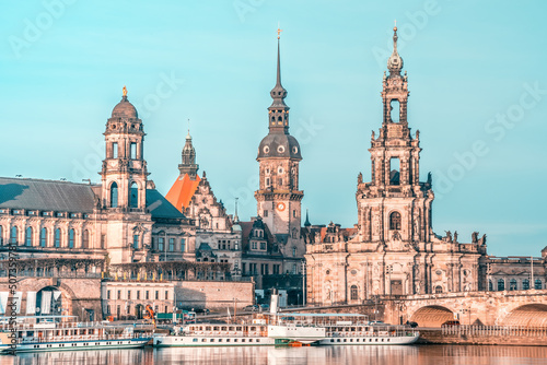 The historic old town of Dresden on the left bank of the Elbe.