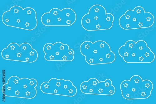 Clouds and stars line icon set. Vector illustration.